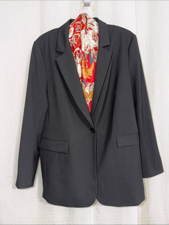 H&M Jackets & Blazers - H&M L Solid Black Long One Button Flap Pockets Professional Blazer Suit Jacket